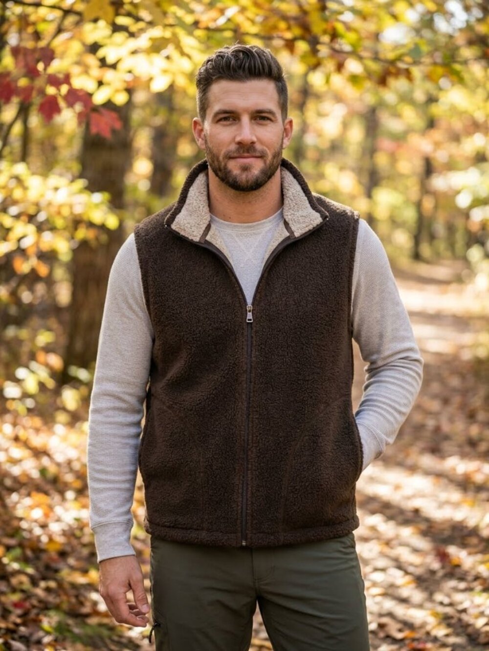 St. John's Bay Men's Dark Brown Sherpa-Lined Zip Vest Size L